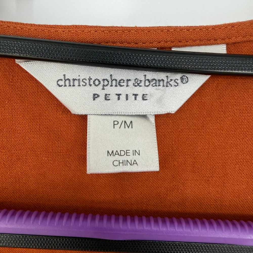 Christopher & Banks Top Women PM Rust Orange Linen Blend Peplum Boho Cottagecore - Picture 4 of 7